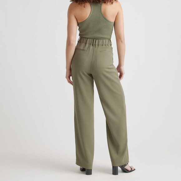 Quince Olive Pleated Stretch Crepe Wide Leg Pants, Size 8 - Picture 3 of 10